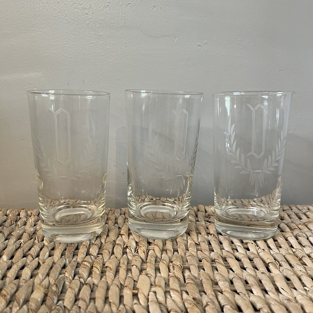 Vintage Etched Monogrammed "D" Set Of 3 Glasses 5.5" Tall - Picture 1 of 4